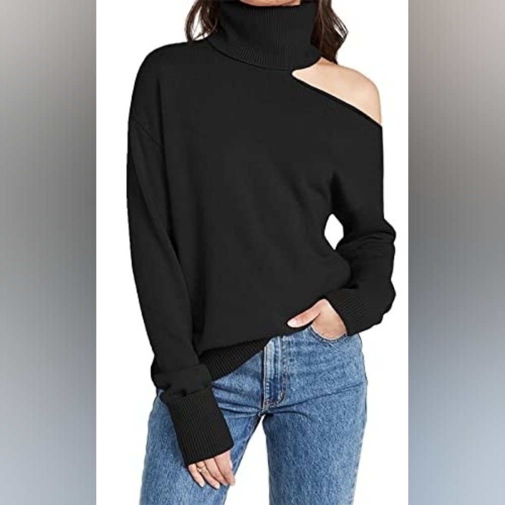 Sundays Beautiful Black Off-Shoulder Turtleneck Sweater (On Sale-See Details)
